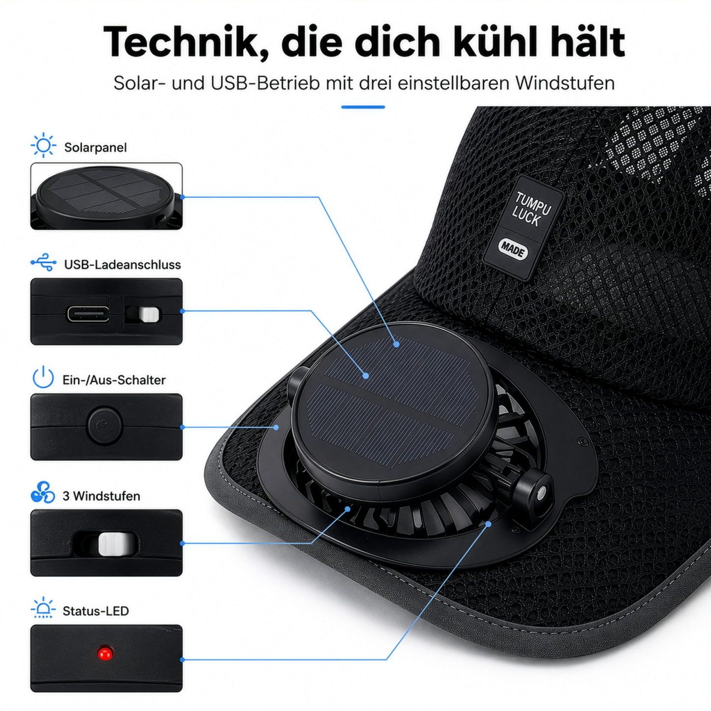 Solar-Kappe mit Ventilator