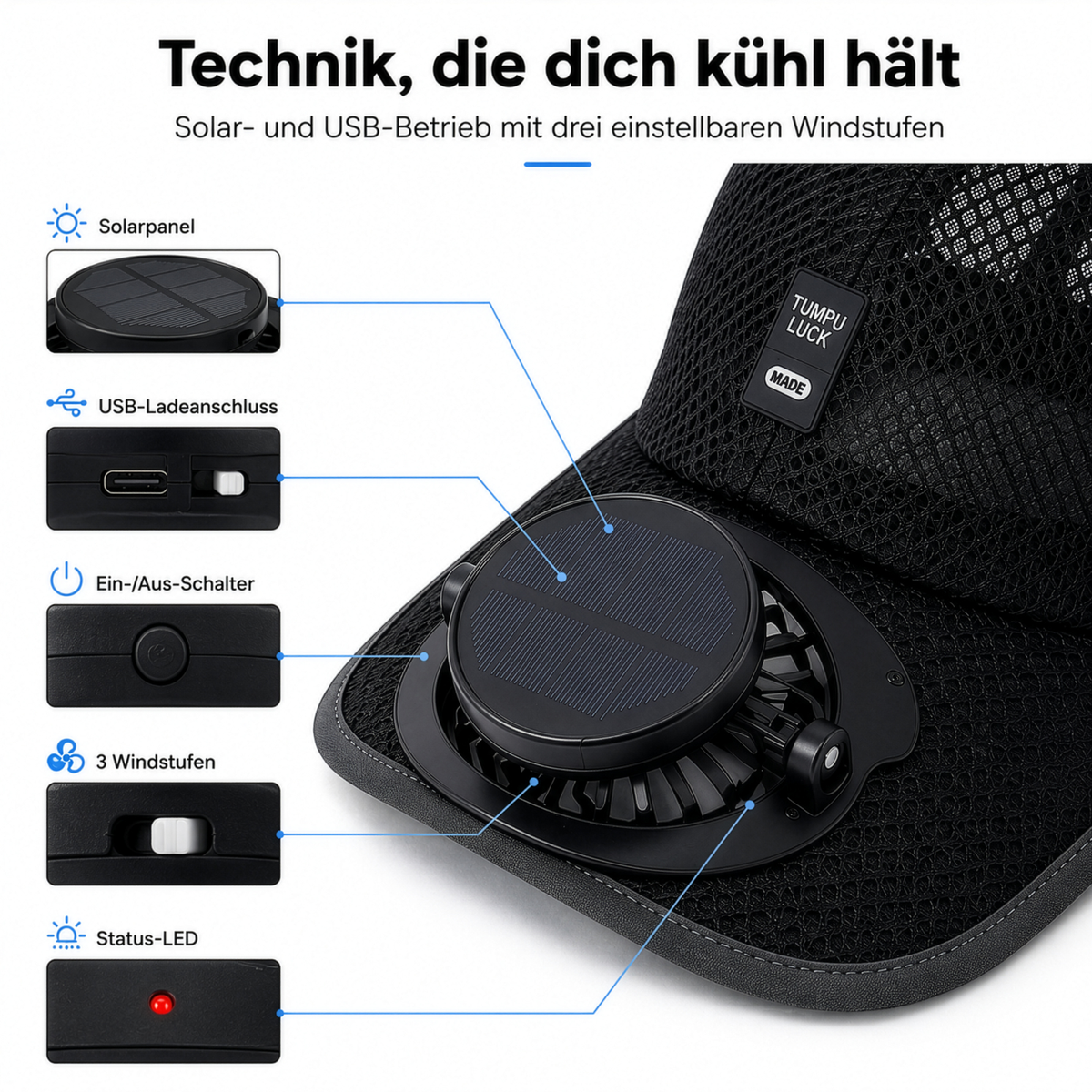 Solar-Kappe mit Ventilator
