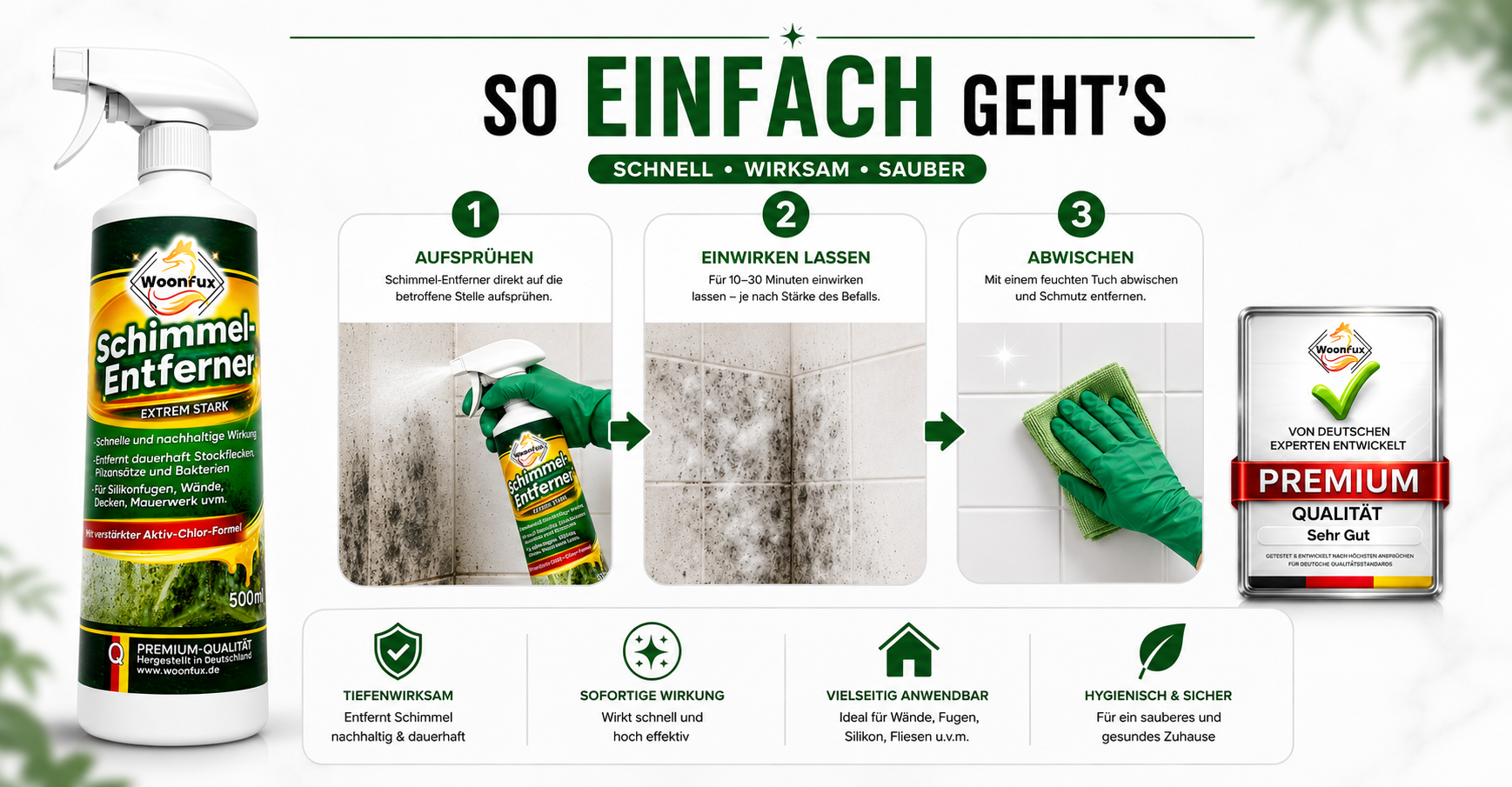 Schimmelentferner mit Sofortwirkung für Fliesen, Fugen und Silikonfugen