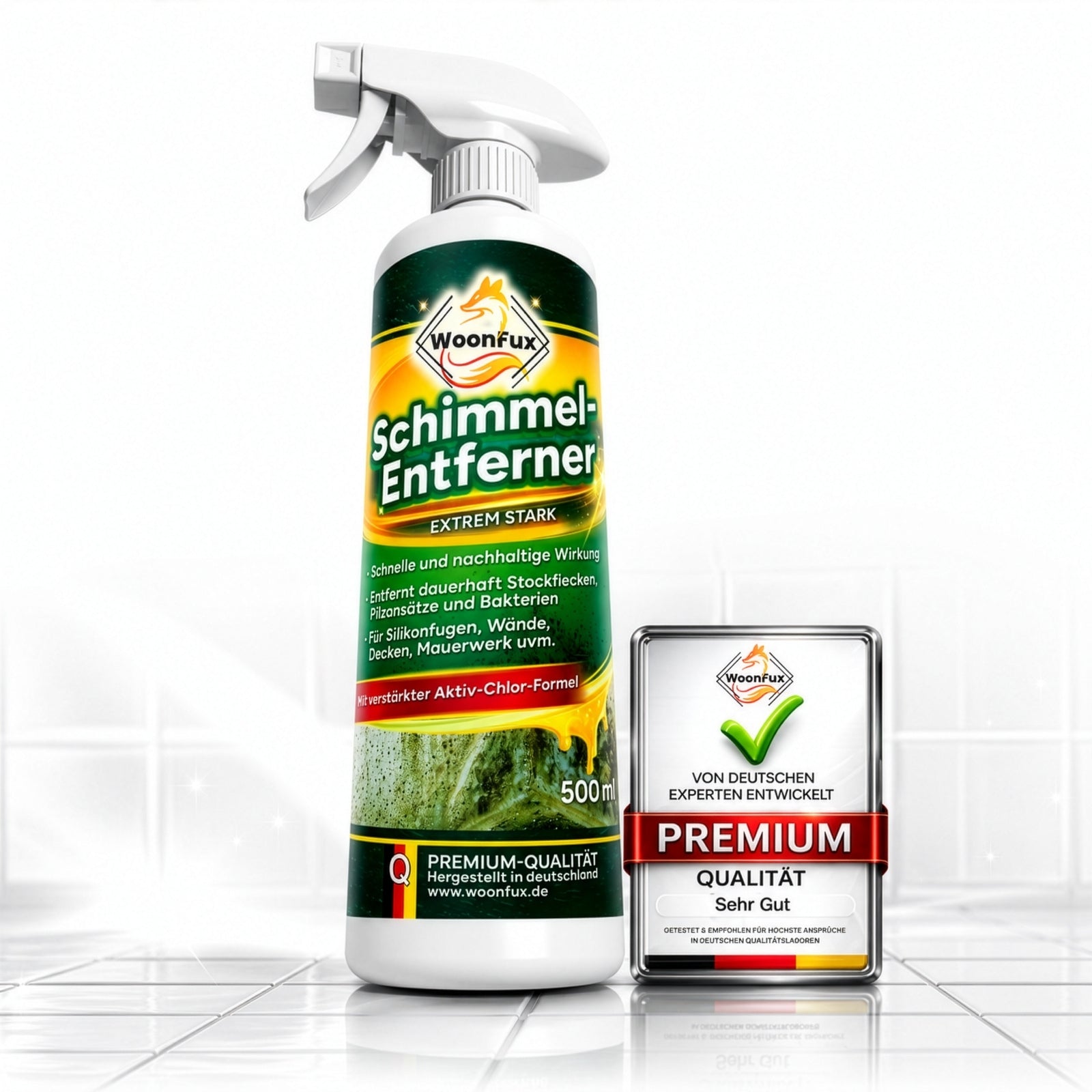 WOONFUX Schimmelentferner 500ml Premium Qualität für Bad, Fliesen, Fugen und Silikon